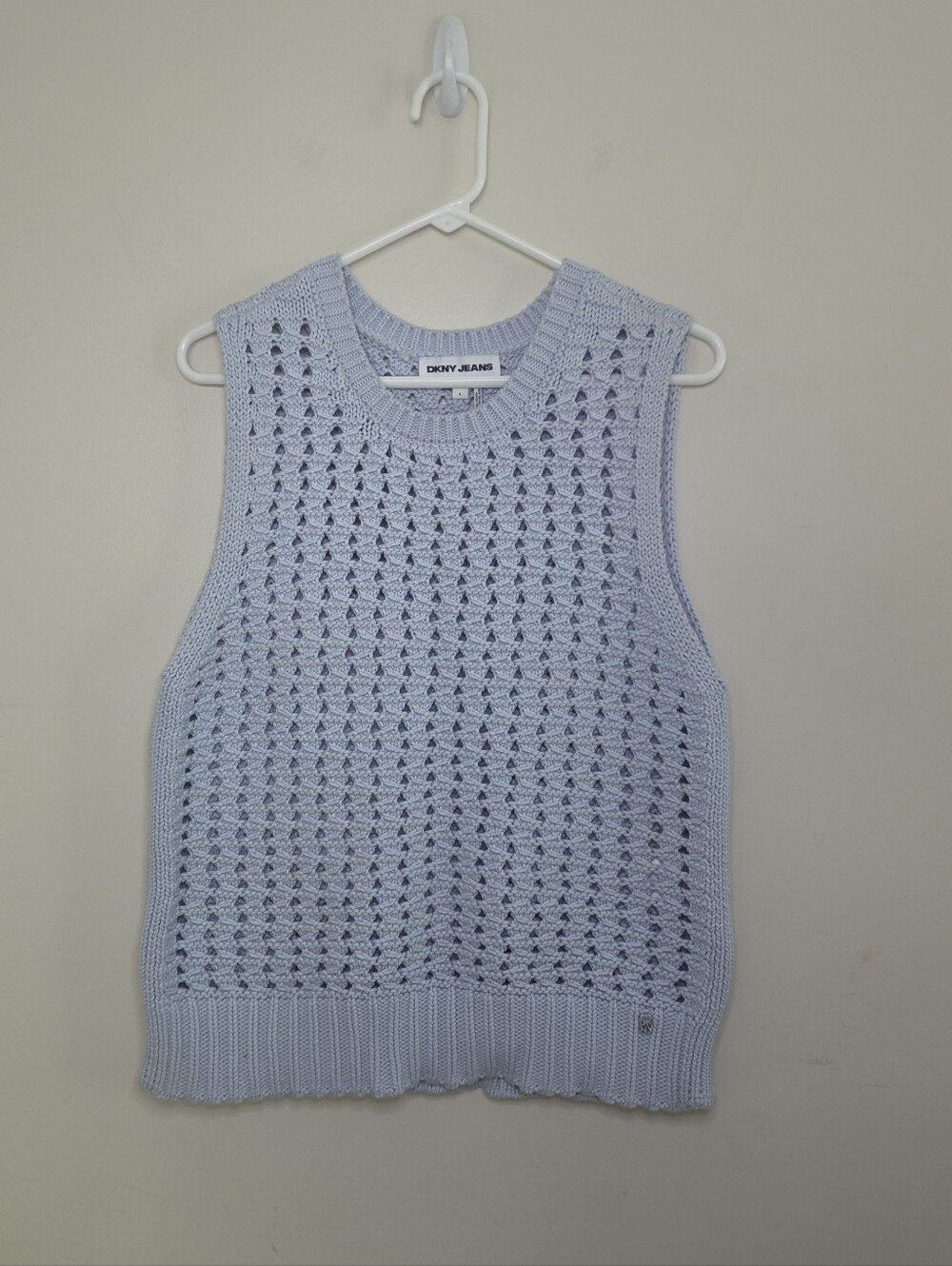 Women's DKNY Blue Knit Sleeveless Sweater Sz Large